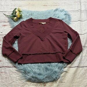 Basik by RD Style Maroon V Neck Raw Hem Pullover sz XS